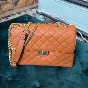 Brown Quilted Leather Chain Shoulder Bag